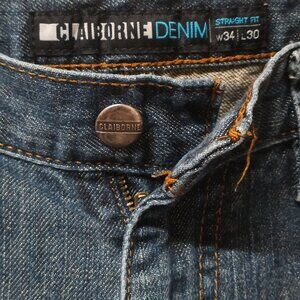 Claiborne Jeans Mens 40x32 Blue Straight Fit Medium Wash Denim Straight Leg